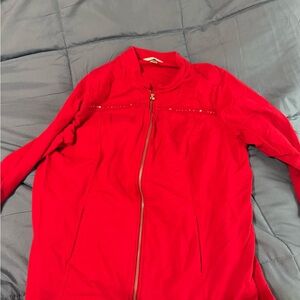 CJ Banks Red Quilted Zip Jacket Mock Neck - Women's Plus Size 1X